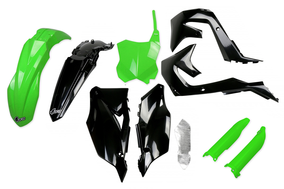 UFO Full Plastic Kit BLACK SHROUD / REAR END for Kawasaki KXF 250 (2021-24) - KXF 450 (2019-23)